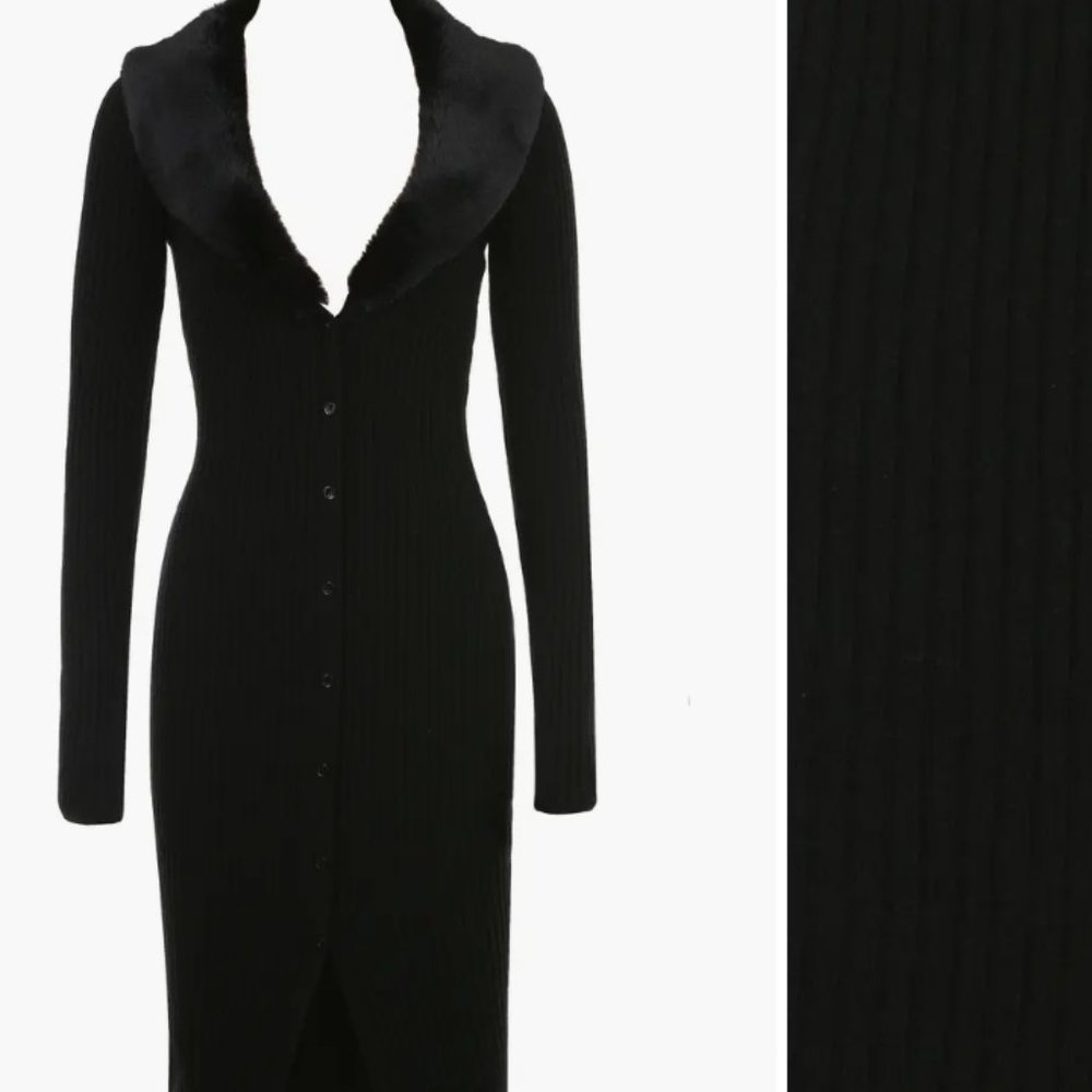 Raine Faux fur long sleeve rib dress